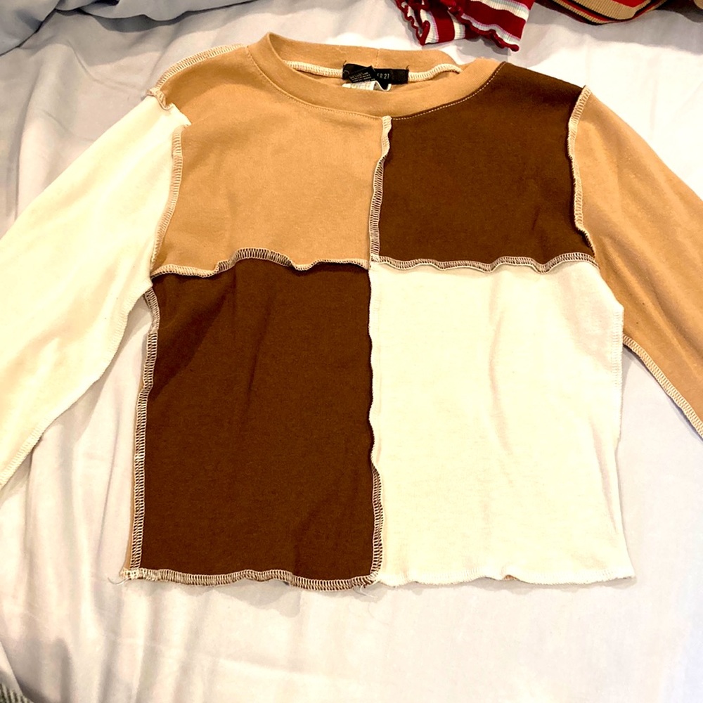 Long sleeve, brown, white, khaki, crop top
